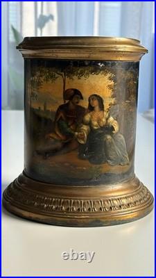Rare antique Biedermeier tobacco box, Germany early 19th c, hand-painted