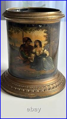 Rare antique Biedermeier tobacco box, Germany early 19th c, hand-painted