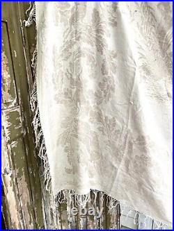 Rare antique French TROUSSEAU floral DAMASK LINEN TABLECLOTH double MPm c1900 Rare antique French TROUSSEAU floral DAMASK LINEN TABLECLOTH double MPm c1900