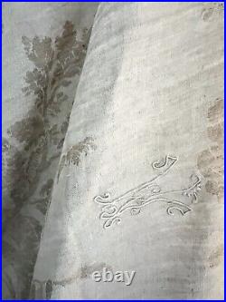 Rare antique French TROUSSEAU floral DAMASK LINEN TABLECLOTH double MPm c1900 Rare antique French TROUSSEAU floral DAMASK LINEN TABLECLOTH double MPm c1900
