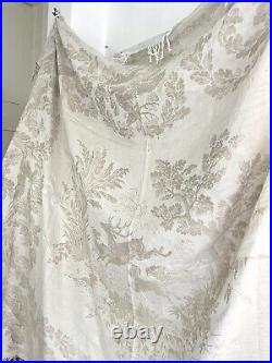 Rare antique French TROUSSEAU floral DAMASK LINEN TABLECLOTH double MPm c1900 Rare antique French TROUSSEAU floral DAMASK LINEN TABLECLOTH double MPm c1900