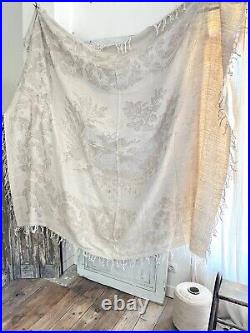 Rare antique French TROUSSEAU floral DAMASK LINEN TABLECLOTH double MPm c1900 Rare antique French TROUSSEAU floral DAMASK LINEN TABLECLOTH double MPm c1900