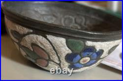 Rare antique Islamic copper and enamel bowl. Early 19C