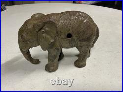 Rare antique early 1900's cast iron figural elephant still coin money bank