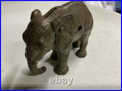 Rare antique early 1900's cast iron figural elephant still coin money bank