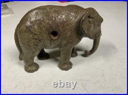 Rare antique early 1900's cast iron figural elephant still coin money bank