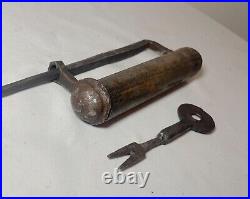 Rare antique early 19th century American forged steel door lock 1800's mechanism