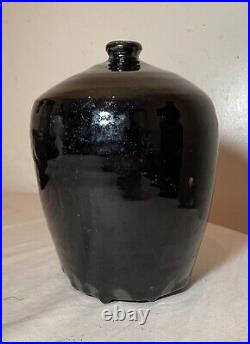 Rare antique early 19th century Chinese black drip glaze pottery wine jug pot Rare antique early 19th century Chinese black drip glaze pottery wine jug pot