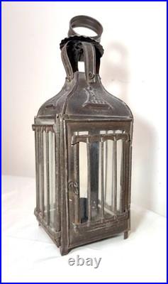 Rare antique early 19th century French #1 steel glass candle holder lantern