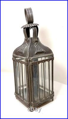 Rare antique early 19th century French #1 steel glass candle holder lantern