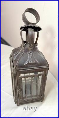 Rare antique early 19th century French #1 steel glass candle holder lantern