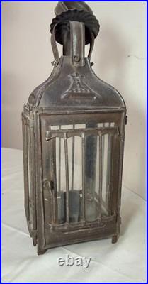Rare antique early 19th century French #1 steel glass candle holder lantern