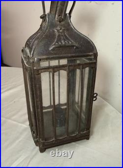 Rare antique early 19th century French #1 steel glass candle holder lantern
