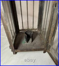 Rare antique early 19th century French #1 steel glass candle holder lantern