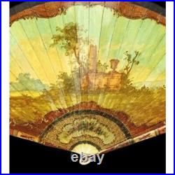 Rare antique france hand fan charming scene 19th, People Swing Themselves