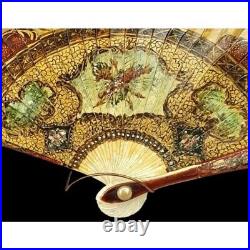 Rare antique france hand fan charming scene 19th, People Swing Themselves
