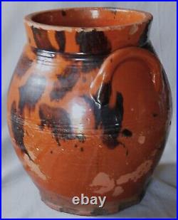 Rare antique redware crock urn manganese splotch ear handles early 19th century Rare antique redware crock urn manganese splotch ear handles early 19th century