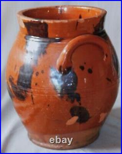 Rare antique redware crock urn manganese splotch ear handles early 19th century Rare antique redware crock urn manganese splotch ear handles early 19th century