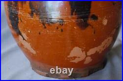 Rare antique redware crock urn manganese splotch ear handles early 19th century Rare antique redware crock urn manganese splotch ear handles early 19th century