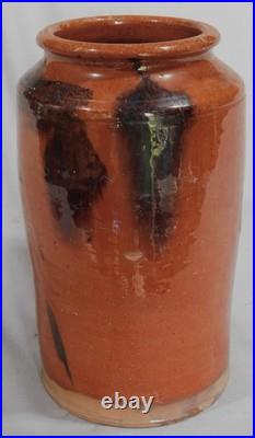 Rare antique redware vase urn glazed manganese splotch early 19th c. Decorated