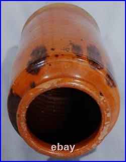 Rare antique redware vase urn glazed manganese splotch early 19th c. Decorated
