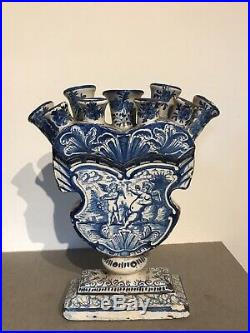 Rare & early 18th century Dutch tulip flower vase pot tulipiere Delft tulpenvaas