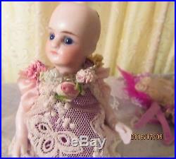 Rare early Antique all Bisque French Mignonette Doll swivel neck sleep eyes 1880