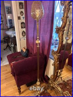 Rare early bronze lamp Edwardian Corinthian column C1910 iridescent glass shade Rare early bronze lamp Edwardian Corinthian column C1910 iridescent glass shade