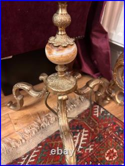 Rare early bronze lamp Edwardian Corinthian column C1910 iridescent glass shade Rare early bronze lamp Edwardian Corinthian column C1910 iridescent glass shade