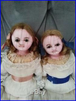 Rare early english Slit head antique wax doll Twins all original Stunning
