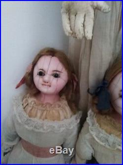 Rare early english Slit head antique wax doll Twins all original Stunning