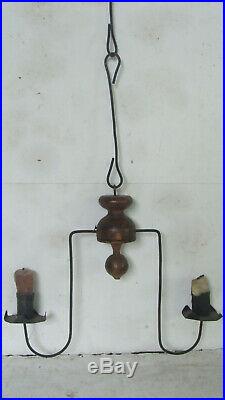 Rare miniature 18th / early 19th C 2-candle hanging chandelier, American