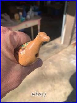 Redware antique Bird Whistle Rare Early one awesome glaze