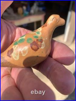 Redware antique Bird Whistle Rare Early one awesome glaze