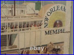 SALE RARE Antique Original Early Signed Litho Poster New Orleans Steamboats