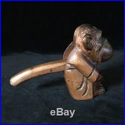 SEATED MONKEY Antique Wooden NUTCRACKER- Hand Carved, Rare Charming Early 20th C