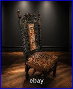 STUNNING ANTIQUE GOTHIC RARE Hall Chair Cherub Barley Twist Early 18th C 118cm