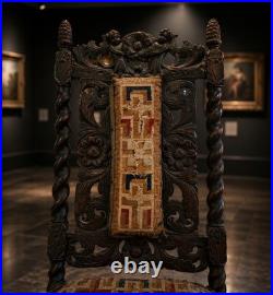 STUNNING ANTIQUE GOTHIC RARE Hall Chair Cherub Barley Twist Early 18th C 118cm