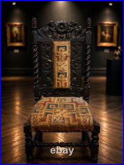 STUNNING ANTIQUE GOTHIC RARE Hall Chair Cherub Barley Twist Early 18th C 118cm