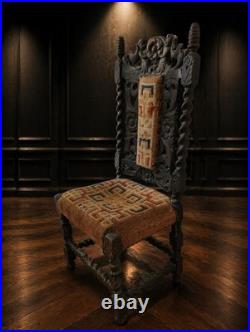 STUNNING ANTIQUE GOTHIC RARE Hall Chair Cherub Barley Twist Early 18th C 118cm