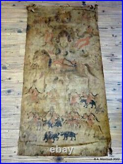 Sino Tibetan Thangka Antique Early Rare Primitive Painting Banner Cotton Scroll