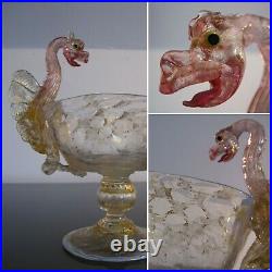 Stunning Very Rare Early Antique Salviati Venetian Winged Dragon Comport
