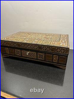 Syrian Damascus Inlaid Jewelry Box & Frame Set Rare Antique Early 1900's 4 Piece