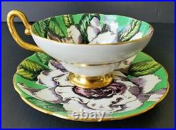 TAYLOR & KENT TEACUP & SAUCER SET RARE ANTIQUE EARLY 1900's WHITE ROSE ON GREEN