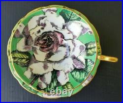 TAYLOR & KENT TEACUP & SAUCER SET RARE ANTIQUE EARLY 1900's WHITE ROSE ON GREEN