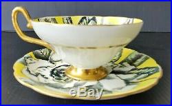 TAYLOR & KENT TEACUP & SAUCER SET RARE ANTIQUE EARLY 1900's WHITE ROSE ON YELLOW