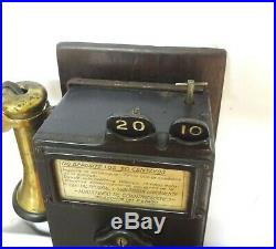 Ultra Rare Antique Early 1909 Gray Telephone Pay Station Wall Payphone Two Slots