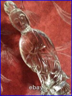 Ultra Rare Clear White Crystal Stueben Glass Buddha Kwan Yin Figurine 1920/30s