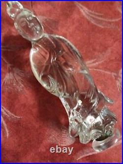 Ultra Rare Clear White Crystal Stueben Glass Buddha Kwan Yin Figurine 1920/30s