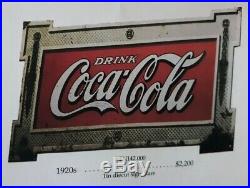 Ultra Rare Early 1920s Antique DRINK COCA COLA Soda Fountain Pop Metal Sign
